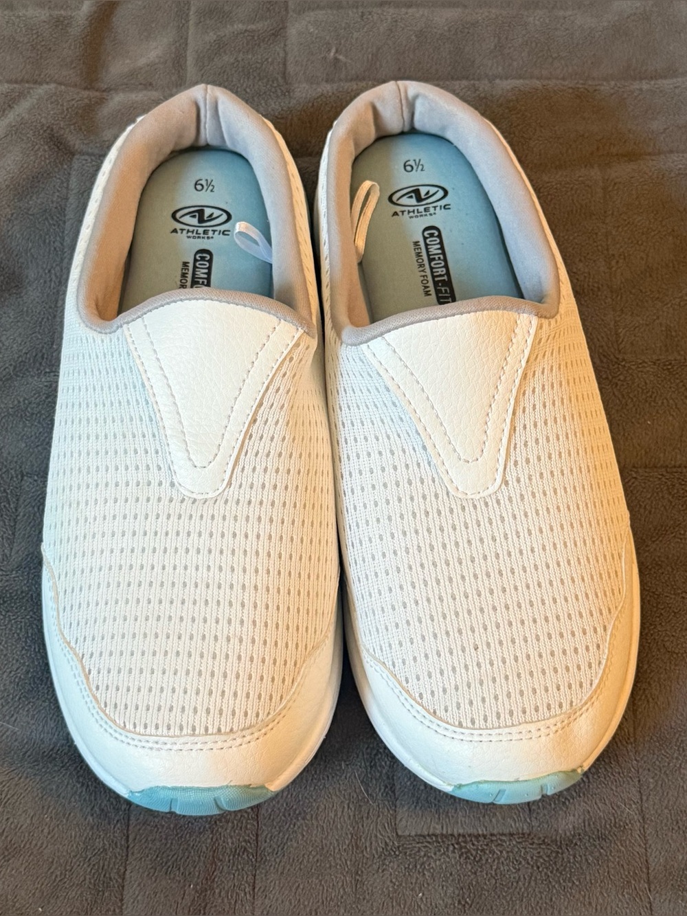 White athletic works memory foam slip on shoes size 6 1/2